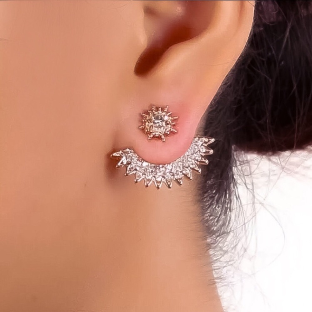 ⚜️[𝟯/$𝟭𝟴]⚜️Rose Gold Crystal Thorn Jacket Earrings NEW - Picture 3 of 7